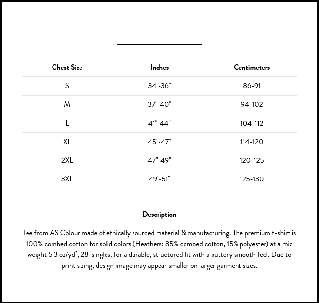 Size chart for the Premium T-Shirt
